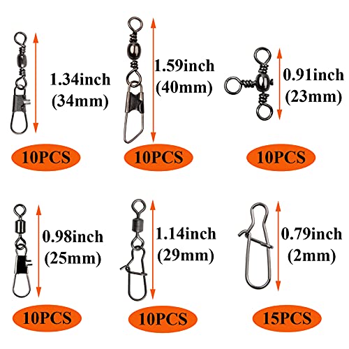 Fishing Swivels Kit - Ball Bearing Swivel, Rolling Barrel Swivel, Crossline Three Way Swivel, Duo Lock Snap, High Strength Fishing Line Connector for Bass Trout Saltwater Freshwater - color: 115PCS