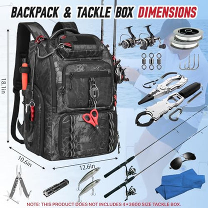 Fishing Tackle Backpack,Tackle Bag with 2 Rod Holders,Water-Resistant Large Storage Fishing Gear and Equipment (B-Black Camo) - color: B-Black Camo(Without tackle box)