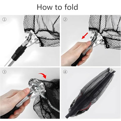 Telescopic Fishing Landing Net, Folding Fishing Nets with Telescopic Rod Handle for Fish Catch Release, Aquarium, Ponds Floating Objects, Carp Trout - color: Black pole+black net