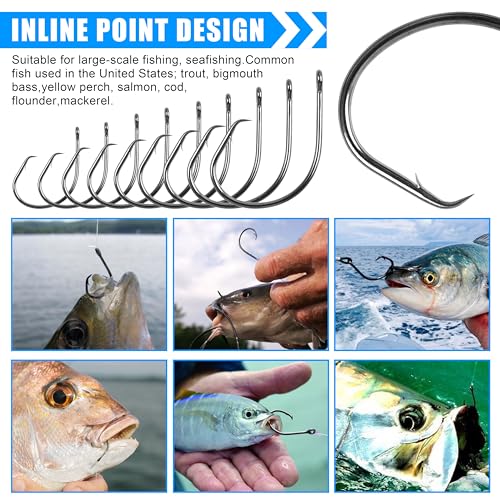 Circle Hooks Saltwater,50/150pcs Fishing Hooks Inline High Carbon Steel Fish Hook Straight Eye Barbed Point Octopus Hook for Catfish Bass Saltwater Freshwater Fishing - size: 3/0_50pcs