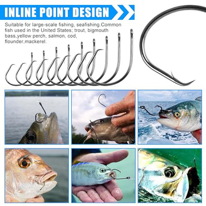 Circle Hooks Saltwater,50/150pcs Fishing Hooks Inline High Carbon Steel Fish Hook Straight Eye Barbed Point Octopus Hook for Catfish Bass Saltwater Freshwater Fishing - size: 2/0_150pcs
