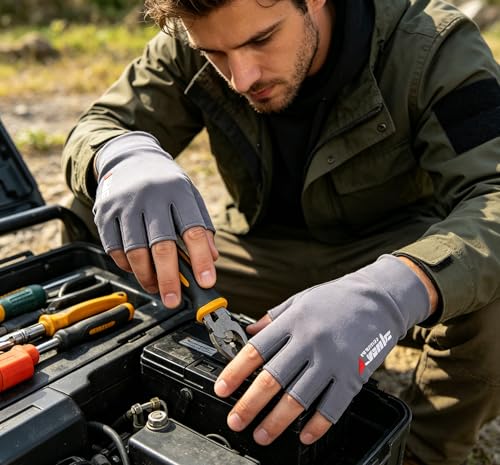 Mealah Lightweight-Fingerless-Gloves for Men - UPF 50+ UV Sun-Protection- Gloves for Fishing Driving Hiking Outdoor - color: Grey