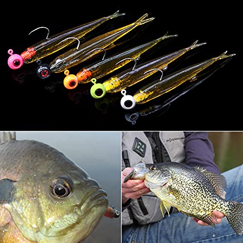 Crappie-Baits- Plastics-Jig-Heads-Kit-Minnow-Fishing-Lures-for Crappie-Panfish-Bluegill-20Piece Kit - 15 Bodies- 5 Crappie Jig Heads - color: #03 Pumpkin PP.Shad