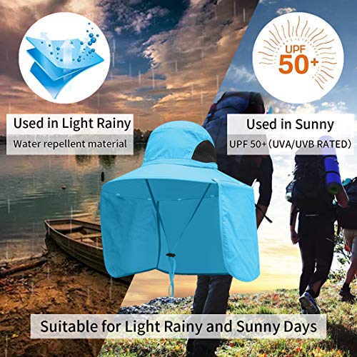 Sun Blocker Hats Outdoor Sun Protection Fishing Cap with Neck Flap Large Brim Outdoor Hat - color: Blue