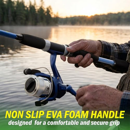 Wakeman Fiberglass Fishing Rod and Reel Combo – 2-Piece 65-Inch Medium Action Spinning Rod Set for Lake Fishing - color: Blue Metallic