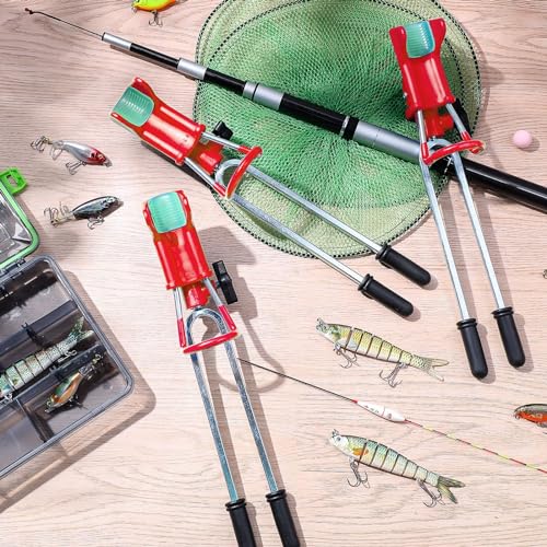 Libima 4 Pieces Fishing Rod Holders for Bank Upgraded Stainless Steel Pole Holders 360 Degree Adjustable Rod Stand for Men Father Beach Fishing Equipment Birthday Gift - color: Red