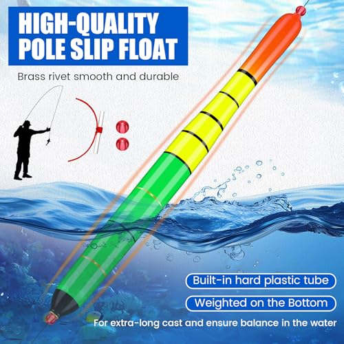 Arrowbash 6 Pcs Fishing Bobbers Floats Weighted Catfish Pole Floats High Visibility Wood Pole Fishing Float for Catfish Pike 7in, 12in - size: 7 Inch