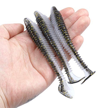 Paddle Tail Swimbaits 100/80/50PCS, 5/4/3/2 inch Soft Fishing Lures Bulk Pack – Durable Lifelike Action Lures for Bass, Trout, Crappie – Freshwater & Saltwater Fishing Gifts - color: Black-Gold, size: 4in, 80pcs