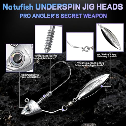 6-Pack Underspin Jig Heads Stacked Cone Keeper Brass Blade Never Rusts 3/16oz 1/4oz 3/8oz 1/2oz Bass Freshwater Saltwater - size: 1/4oz_7g