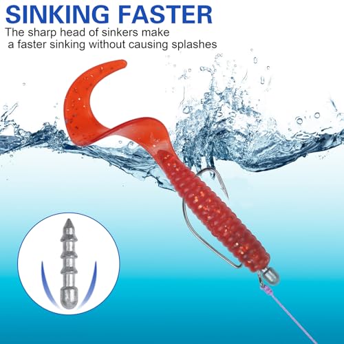 Bass Fishing Nail Weights Sinkers, 40pcs Wacky Worm Weights Insert Sinkers for Placstic Soft Wacky Worm Lures Wacky Rig Neko Rig 4 Sizes