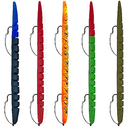 Delong Lures Fishing Lures, Made in America, Pre-Rigged Weedless Bass Lures for Fishing, Segemented Soft Platisc Fishing Bait, Fishing Worm Lure, Fishing Tackle Kit - color: Variety Pack