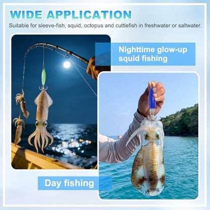 Luminous Squid Jig Hooks, Squid Jigs Saltwater Glow in Dark Dual-Layer Hooks - Fit for Cuttlefish Sleeve Night Fishing - color: Blue