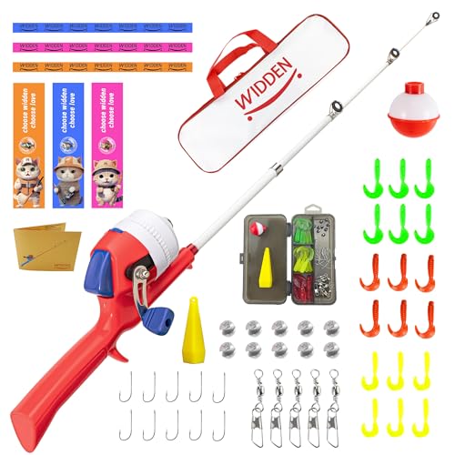 Kids Fishing Pole, Telescopic Fishing Rod, Toddler Collapsible Fishing Rod and Reel Combo with Tackle Box, Fishing Line, Bobber, and Soft Lures for Boy, Girl, Youth, Beginner, Over 4 Years Old - color: red