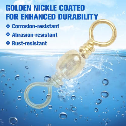 Fishing Barrel Swivels - 50/100 pcs Rolling Ball Bearing Fishing Swivel with Solid Ring Hook Line Connector Copper with Stainless Steel Gold Nickle Coated Test Strength 35-105lbs - size: 4#
