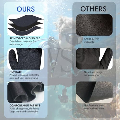 Neoprene Gloves, 3mm Anti-Slip Diving Gloves Waterproof Wetsuit Gloves for Scuba Fishing Kayaking Surfing Swimming - color: Black-With Strap, size: X-Large