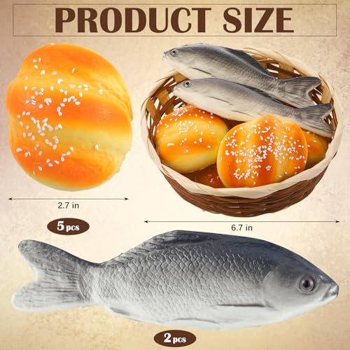 Shappy 8 Pcs Jesus Miracle Loaves and Fish Decorations Include 2 Fake Fish and 5 Fake Artificial Bread with a Basket Sunday and Religious Learning Activities(Crucian Carp) - style: Crucian Carp