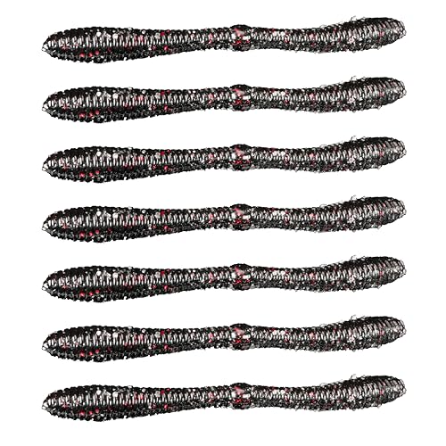 Lunker City Fishing 5" Spanky Worm 3 Pack Bundle Soft Plastic Bass Lure Wacky Rig Salted Jigging Stick Bait, 21 Total Lures, Made in The USA - color: 129 Black Neon