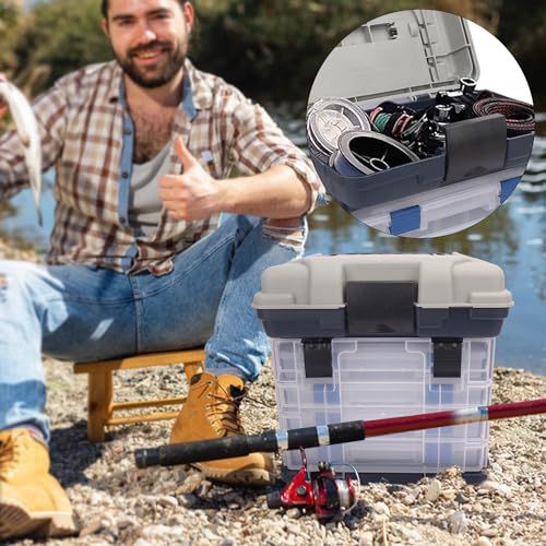 Fishing Tackle Box, 4 Layers Fishing Box, Tackle Boxes, Quick-Access Top Storage with Lid for Fishing Gear and Accessories,（Grey）by KUKLIPJIM - color: Grey