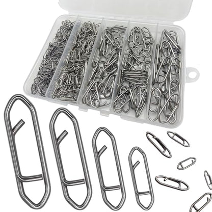 280Pcs/Box Stainless Steel Fishing Power Speed Clips (SS:100Pcs,S:100Pcs,M:60Pcs,L:20Pcs) High Strength Fishing Connector Swivels Snaps for Quick Change Lure Tackle Saltwater Freshwater