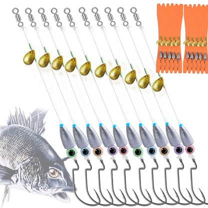 10Pcs Fishing Bullet Weights Texas Rigs Ready Kit,Worms, Sinker (10g/7g/5g), Worm Hooks, Carbon line,Spinner Blades，Eye Beads Bait, Fishing Bass Rig Saltwater Freshwater - size: 1/0, 5g