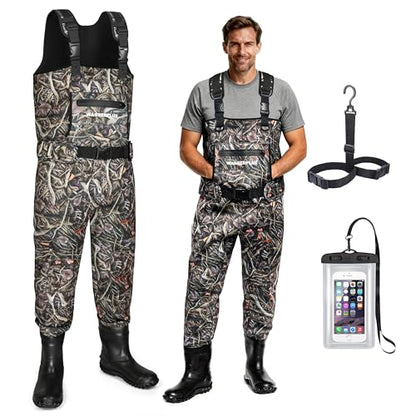 Fishing Waders for Men, Waterproof 4mm Neoprene Hunting Waders, 8mm Reinforced Knees, 800G Insulation Bootfoot