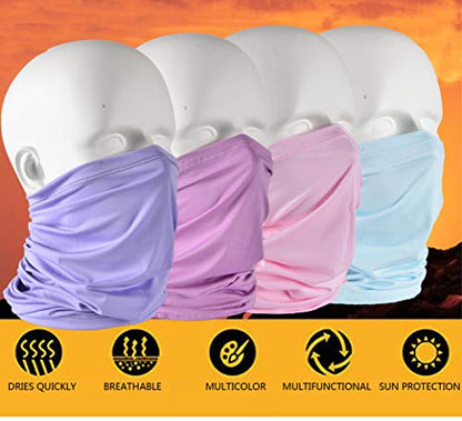 UV Face Cover Neck Gaiter Mask Dust Protection Magic Scarf Wind Bandana Balaclava for Summer Running Fishing 4 PCS - color: 4pcs Purple+rose+pink+light Blue