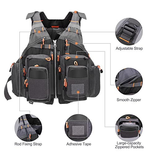 Lixada Fly Fishing Vest Fishing Jacket Breathable Polyester Mesh Design Fishing Vest - color: Black