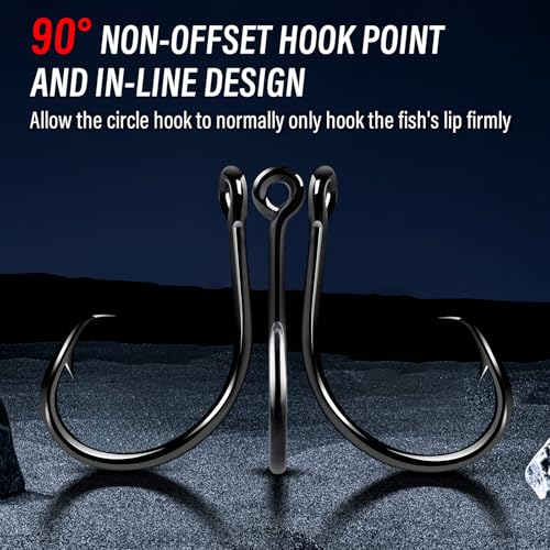 Alwonder 100-Pack Circle Hooks in-Line Fishing Hooks 3X Strong for Catfish, High Carbon Steel Non-Offset Closed Eye Wide Gap Circle Hook for Bass Striper Trout Bluegill Walleye - #4#1#1/0#2/0#3/0 - color: #4 #1 #1/0 #2/0 #3/0 Kit - 3X Strong