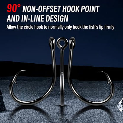 Alwonder 100-Pack Circle Hooks in-Line Fishing Hooks 3X Strong for Catfish, High Carbon Steel Non-Offset Closed Eye Wide Gap Circle Hook for Bass Striper Trout Bluegill Walleye - #4#1#1/0#2/0#3/0 - color: #4 #1 #1/0 #2/0 #3/0 Kit - 3X Strong