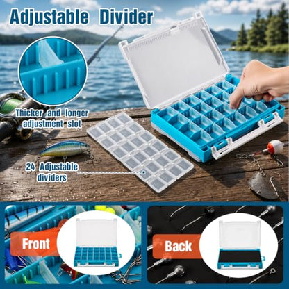 Wonderjune 4 Pack 3500 Double-sided Waterproof Fishing Tackle Boxes with Adjustable Dividers and EVA Foam Plastic Fishing Tackle Trays Clear Lures Storage Organizer for Jig Hook Bait (Blue)