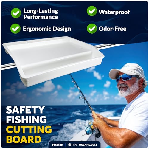 Five Oceans Boat Cutting Board, 17" x 14", White | Bait Cutting Table, Slide Lock Deck & Rail Mount, Knife & Pliers Holder, 3 Deep Trays & Draining Hole, FO4780 - color: Deluxe Bait Cutting Board (Rail & Deck Mount)