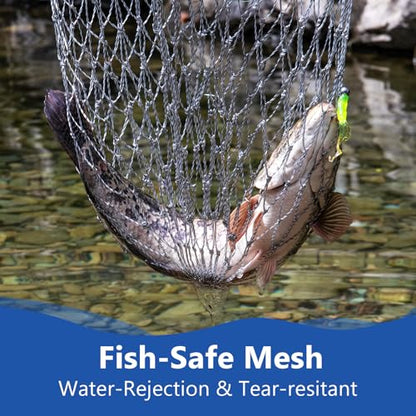 QualyQualy Foldable Pier Fishing Net 23" with Rust-Proof Stainless Steel Ring & Heavy-Duty Poly Mesh | Saltwater & Freshwater Landing Net for Kayak, Bridge Fishing Lightweight Durable Design - color: Gray
