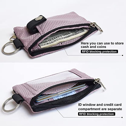 CHENSPRX Minimalist RFID Blocking Small Wallet with ID Window,WaterResistant Zip Id Case Wallet with Lanyard Keychain for Cards,Cash,Travel,Women,Men - color: LightPurple
