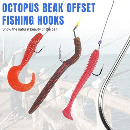 Octopus Fishing Hooks-120pcs Sport Circle Hooks Octopus Beak Offset Fishing Hooks Black High Carbon Steel Fishing Jig Hooks Barbed Fishhook for Saltwater Bass Trout Size8#-9/0 - size: 120pcs-7/0