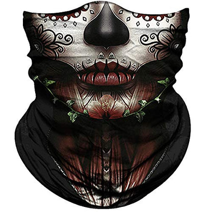 Obacle Skull Face Mask for Women Dust Wind Sun Protection Rave Festival Riding - color: Women Chin Flower Leaf Green