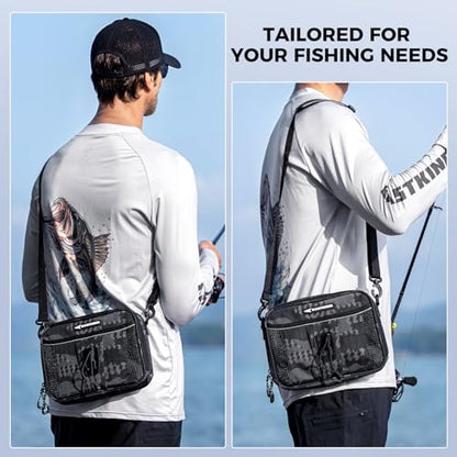 KastKing BaitSpace Detachable Bait Binder Tackle Bag – Large Clear Sleeves, Durable 900D Water-resistant Fabric, Soft Plastic Bait Storage For Hooks, Sinkers & Fishing Accessories - color: Black Camo