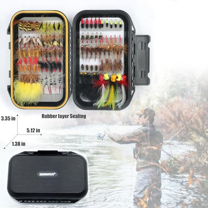 EXAURAFELIS Flying Flies kit Fishing Gear Fishing Lure 64/100/120PCS Dry Wet Flies Tackle Box Fly FishingLures for Bass Salmon Trout Freshwater Walleye Steelhead Bonefish Tarpon Saltwater - color: 100 pcs