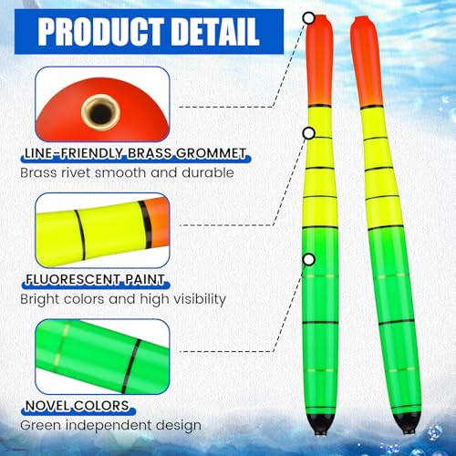 Arrowbash 6 Pcs Fishing Bobbers Floats Weighted Catfish Pole Floats High Visibility Wood Pole Fishing Float for Catfish Pike 7in, 12in - size: 7 Inch