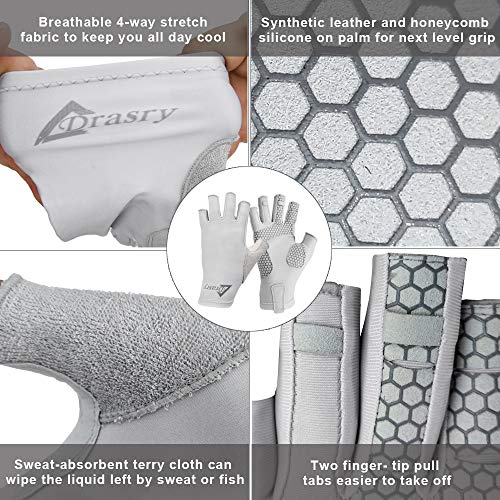 Drasry UV Protection Fishing Fingerless Gloves - Men & Women UPF 50+ SPF Gloves for Fishing, Kayak, Paddling, Hiking, Sailing, Rowing - color: Gray, size: X-Large