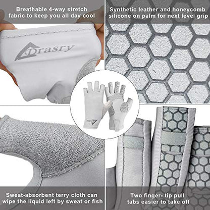 Drasry UV Protection Fishing Fingerless Gloves - Men & Women UPF 50+ SPF Gloves for Fishing, Kayak, Paddling, Hiking, Sailing, Rowing - color: Gray, size: X-Large