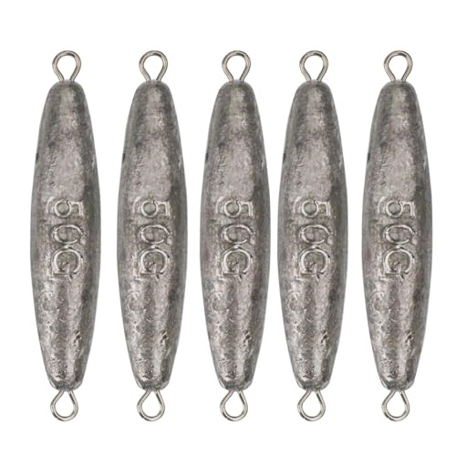 Inline Trolling Sinkers Kit - Double Ring Lead Fishing Weights Casting Sinker Bullet/Olive for Saltwater and Freshwater Fishing - size: 1.0 oz - 5 pcs