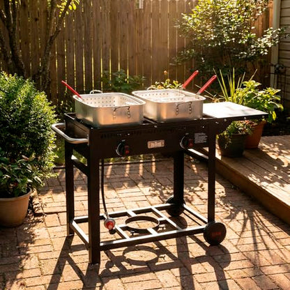 Feasto Outdoor Propane Deep Fryer with Movable Cart, 36 QT 2-Burner Stove | 100,000 BTU Total, 2 x 18QT Aluminum Pots, 1 x 18QT Basket & 2 x 9QT Frying Baskets, Portable Fryer for Fish, Fries & Chicken - size: 36 qt