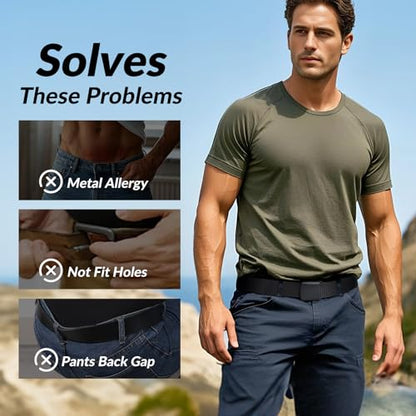 JASGOOD 2 Pack Nylon Web Belt Outdoor Military Men’s Metal Free Belt with TSA Plastic Buckle - color: C-black+black, size: Fits Pant Up To 54"