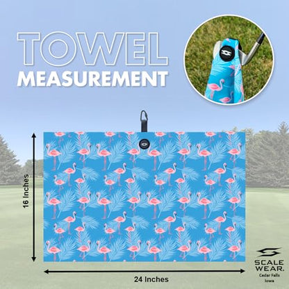 Magnetic Microfiber Waffle Golf Towel – Large 16"x24" Clean Golf Club Ball Magnet Clip to Hang on Bag Cart Strong Premium Strength Ultra Absorbent Gear Men (Flamingo Palms) - color: Flamingo Palms
