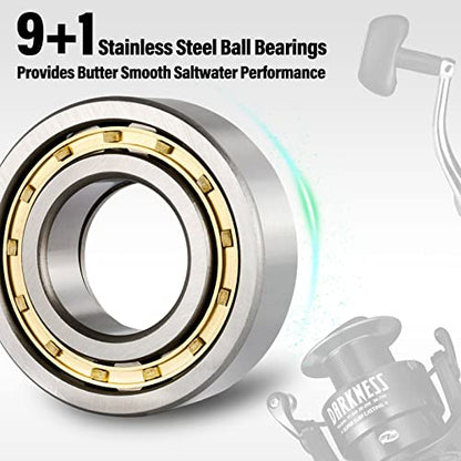 Dr.Fish Darkness Spinning Reel 8000/9000 Saltwater Surf Fishing Graphite Body, 9+1 Stainless Steel BBS, 35lb Carbon Fiber Drag, Spare Spool, Heavy Duty Big Game Fishing Surf Casting - style: 8000