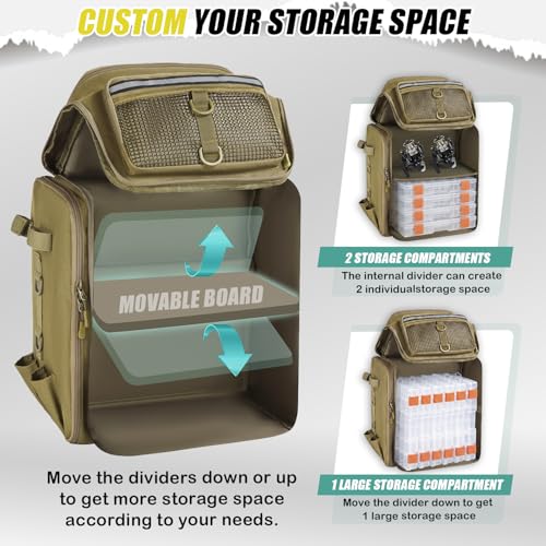 HAMBOLY Fishing Backpack 45L with Rod Holders, Water-Resistant Tackle Backpack for Fishermen, Large Capacity Fishing Gear Bag for Travel Hiking Camping - color: Brown (4 Tackle Boxes Included)