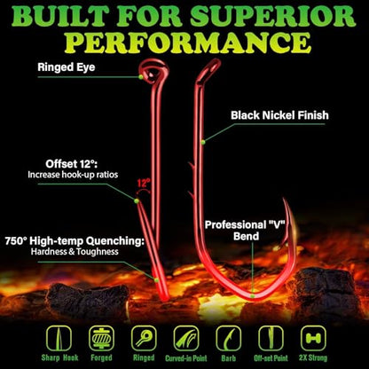 LUCKYFISHING Baitholder Fishing Hooks Saltwater Freshwater 100/80/70/60pcs Professional V Bait Holder Hooks for Bass Trout Crappie Soft Live Baits Black Red with Size 1 2 4 6 8 1/0-6/0 - color: Red, size: 3/0-100pcs
