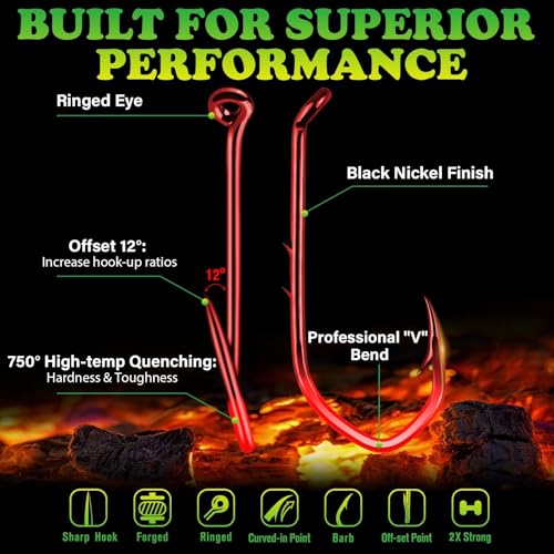 LUCKYFISHING Baitholder Fishing Hooks Saltwater Freshwater 100/80/70/60pcs Professional V Bait Holder Hooks for Bass Trout Crappie Soft Live Baits Black Red with Size 1 2 4 6 8 1/0-6/0 - color: Red, size: 5/0-70pcs