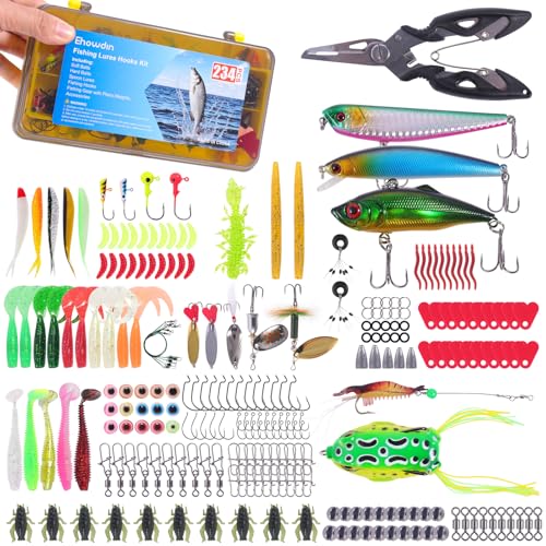 140/234PCS Fishing Lures Kit with Pliers, Fishing Gear Tackle Box Included Tackles, Bionic Baits,Spoon, Hooks, Weights Freshwater, Saltwater and Accessories for Men Women Kids - size: 234PCS