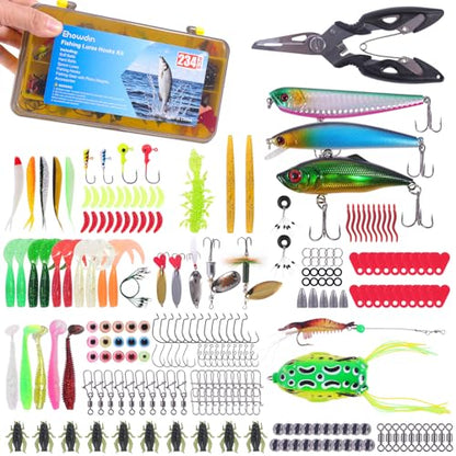 140/234PCS Fishing Lures Kit with Pliers, Fishing Gear Tackle Box Included Tackles, Bionic Baits,Spoon, Hooks, Weights Freshwater, Saltwater and Accessories for Men Women Kids - size: 234PCS